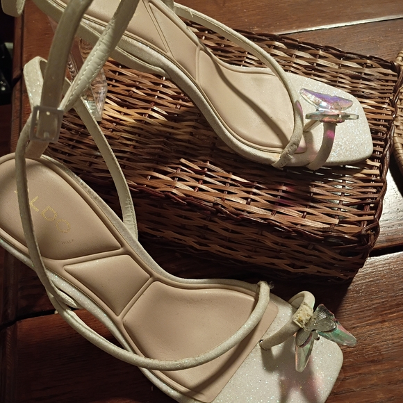 Aldo White Strappy Heels with Iridescent Butterfly Accent - Picture 2 of 4